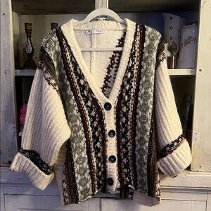 Zara Women's Cream, Brown, and Green Cardigan NEW sold out size S !!!